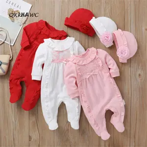 Princess Baby Girl Clothes Set Long Sleeve 3D Print Ruffled Romper Footwear + Flower Hat 2Pcs Outfits Infant Clothing Suit 0-8M