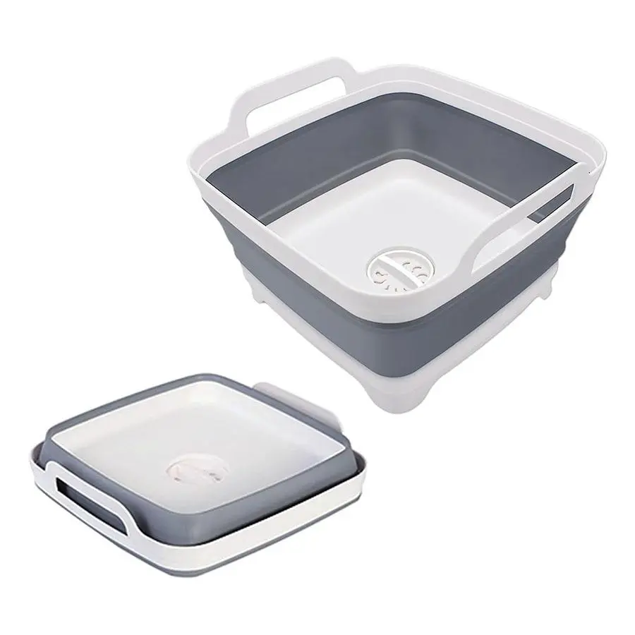 9L Folding Washing Basin, Foldable Basin, 1 Count Portable Collapsible Space Saving Fruit Vegetable Washing Bucket, Multi-purpose Drain Plug Design Food Storage Basin
