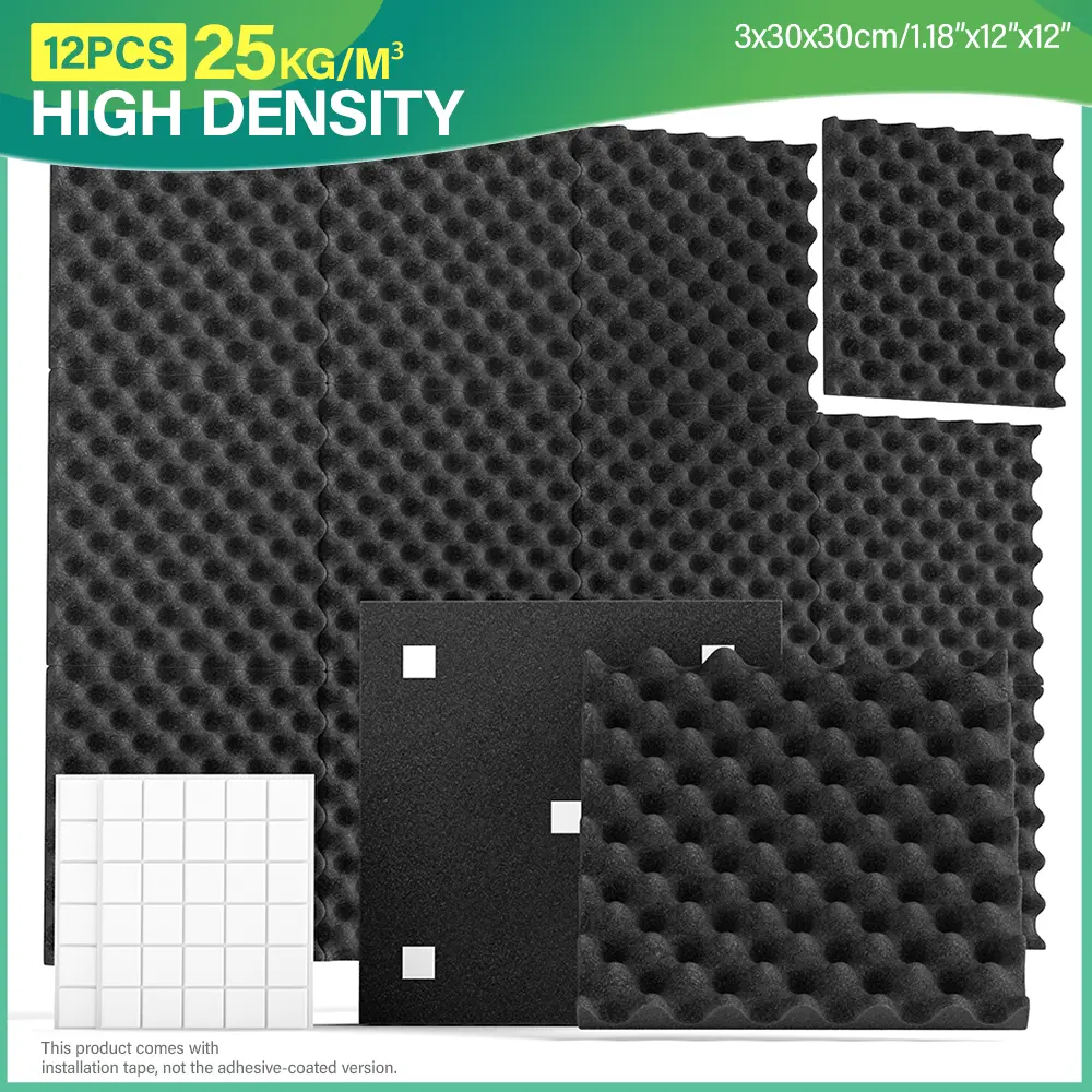 12 Pcs - 12x12x1.18/12x12x2 Inches-Egg Crate Music Studio Acoustic Soundproof Foam Panels, Sound Insulation Acoustic Treatment Sponge, Bass Soundproofing Fast Expand Acoustic Panels, High Density Soundproof Wall Panels For Wall Door & Ceiling