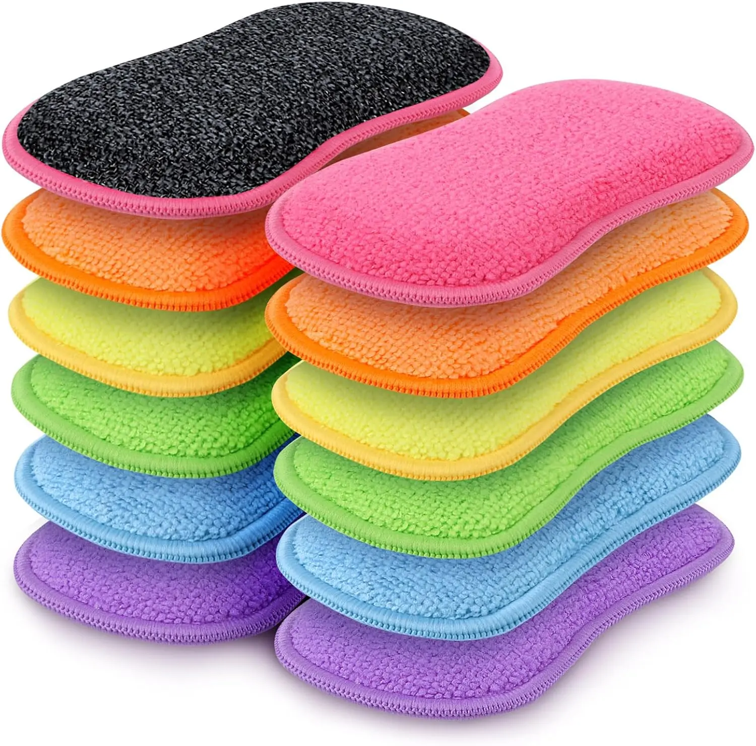 12-Pack Multi-Purpose Scrub Sponges - Non-Scratch Microfiber Sponges for Dishes, Pots, Pans, and More in Multicolor