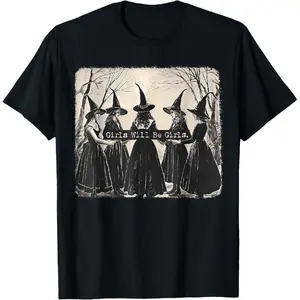 [100% Cotton] [100% Cotton Printing] Girl Will Be Girl Witch Halloween T-Shirt T-Shirt For Men And Women