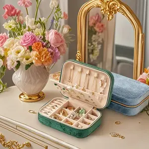 3-Layer Velvet Jewelry Box with Zipper Closure - Multipurpose Rectangular Organizer with Necklace Hooks for Earrings, Necklaces, Rings, Watches, Hair Accessories - Ideal for Travel & Home Storage - Gift Jewelry Box, Multi Compartment Design