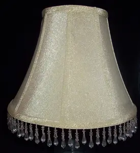 36292 Gold Silk Beaded Lamp Shade – Drop Bead Trim, E7 Fitter