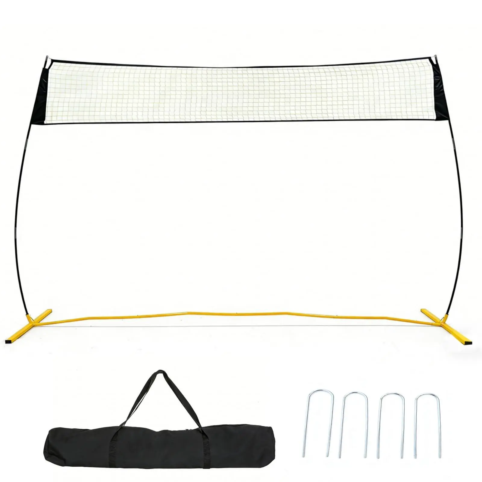 12FT Yellow Portable Volleyball Net Set, Freestanding Height-Adjustable Volleyball Net with Carry Bag for Backyard, Indoor & Outdoor Practice and Training
