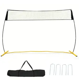 12FT Yellow Portable Volleyball Net Set, Freestanding Height-Adjustable Volleyball Net with Carry Bag for Backyard, Indoor & Outdoor Practice and Training
