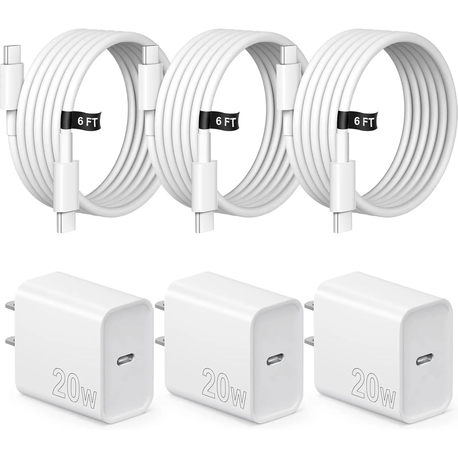 20W PD3.0 USB-C Fast Charger for iPhone 15/16 & iPad Pro 6FT Cable Safe Data Transfer & Auto Chip Technology 20W Max Output 3X Faster Charging - Smartphone