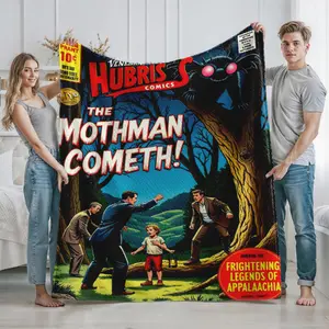 Mothman Cometh Vintage Comic Book Inspired Print Blanket for Home Living Room Decor Enthusiasts Fans of Mythical Creatures Paranormal Scene Lovers Great Halloween Christmas Gift for Adults Paranormal Mystery Collectors and Horror Story Fans