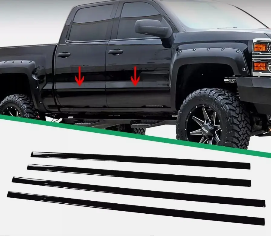 CROSSDESIGN 4PCS 1/18" Car Body Side Molding Trim Set - Automotive Accessory for 14-18 Silverado/Sierra Crew Cab, Aerodynamic Enhancement, Durable, Fashionable Vehicle Exterior Decoration, Side Decals, Supercar Design Element, Decals for Vehicles (US), Au