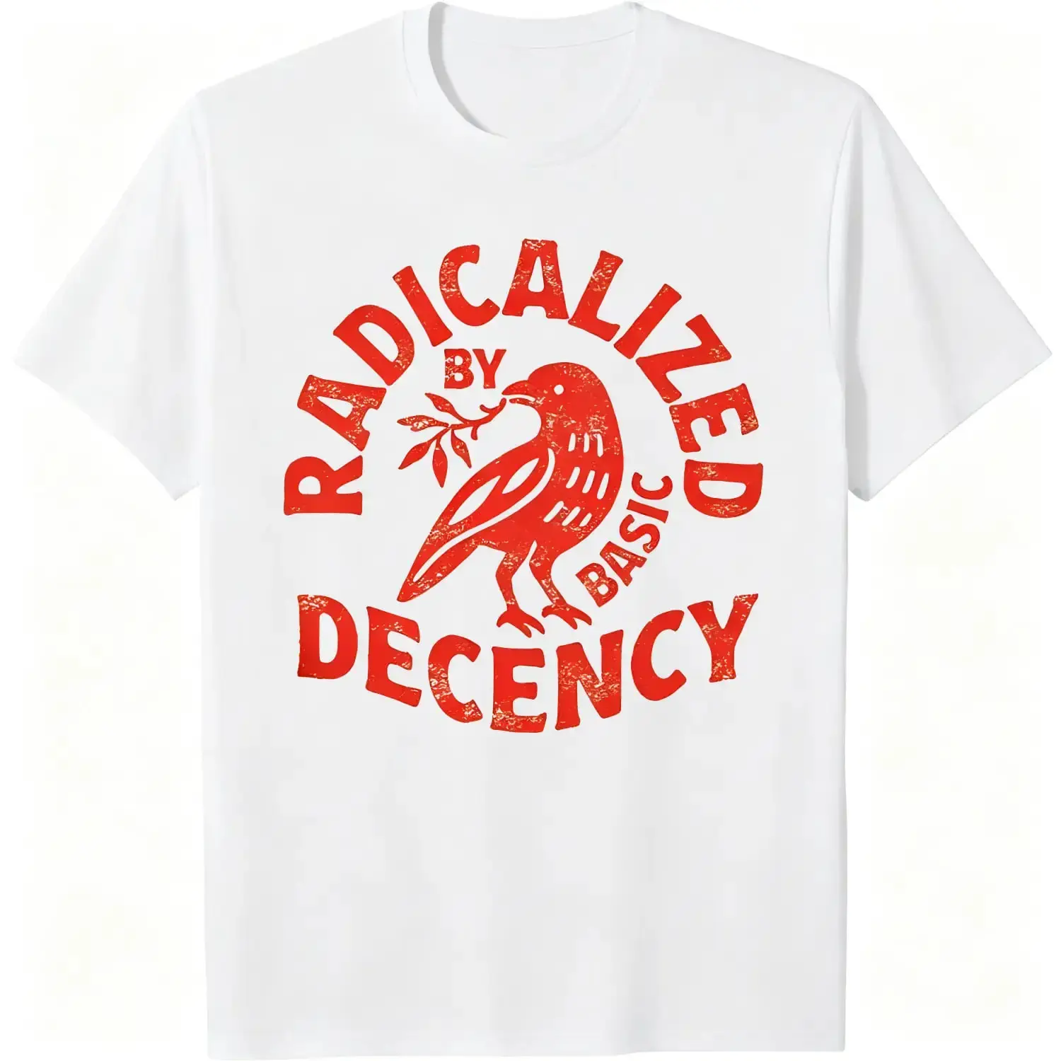 Casual Graphic T-shirt, Vintage Style Radicalized By Basic Decency  Short Sleeve Top, Social Justice Protest Apparel, Tops, Menswear, Shortsleeve, Round Neck, All Seasons, Soft Fabric, Machine Wash, Crew Neck, Slim-Fitting, Casual Tee Shirt, Vintage