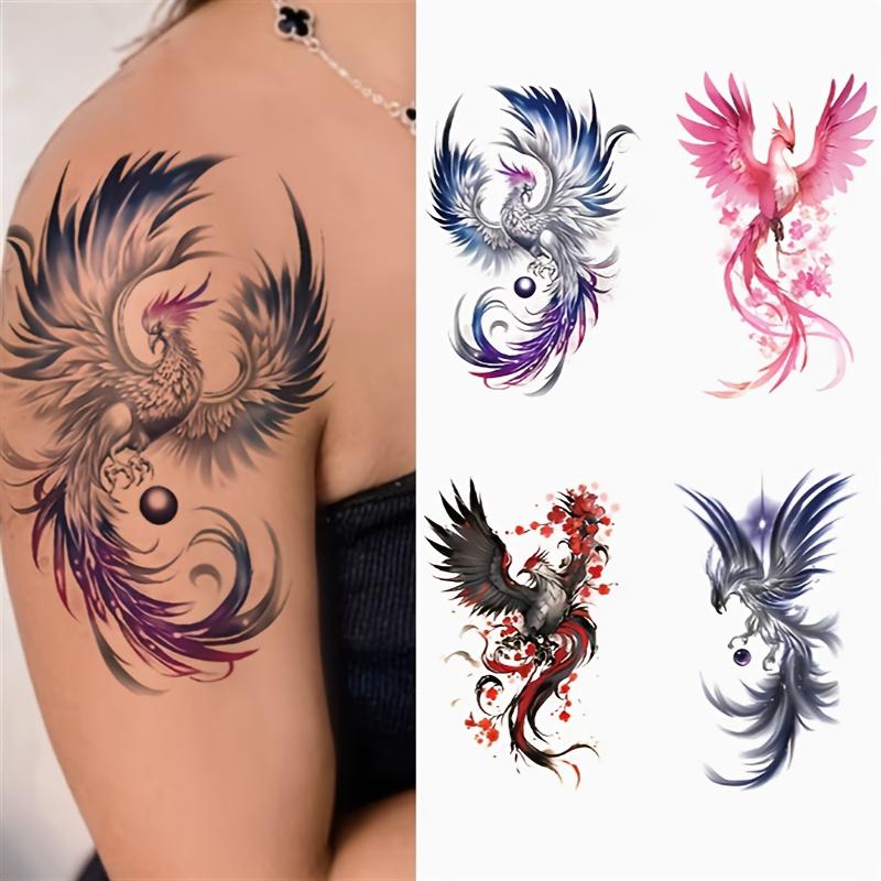 Phoenix Realistic Temporary Tattoos Set - 4 Sheets/Set, Waterproof Low-Toxic Ink, Glam Halloween Temporary Body Art Stickers for Adults, Beauty & Personal Care Makeup Accessory