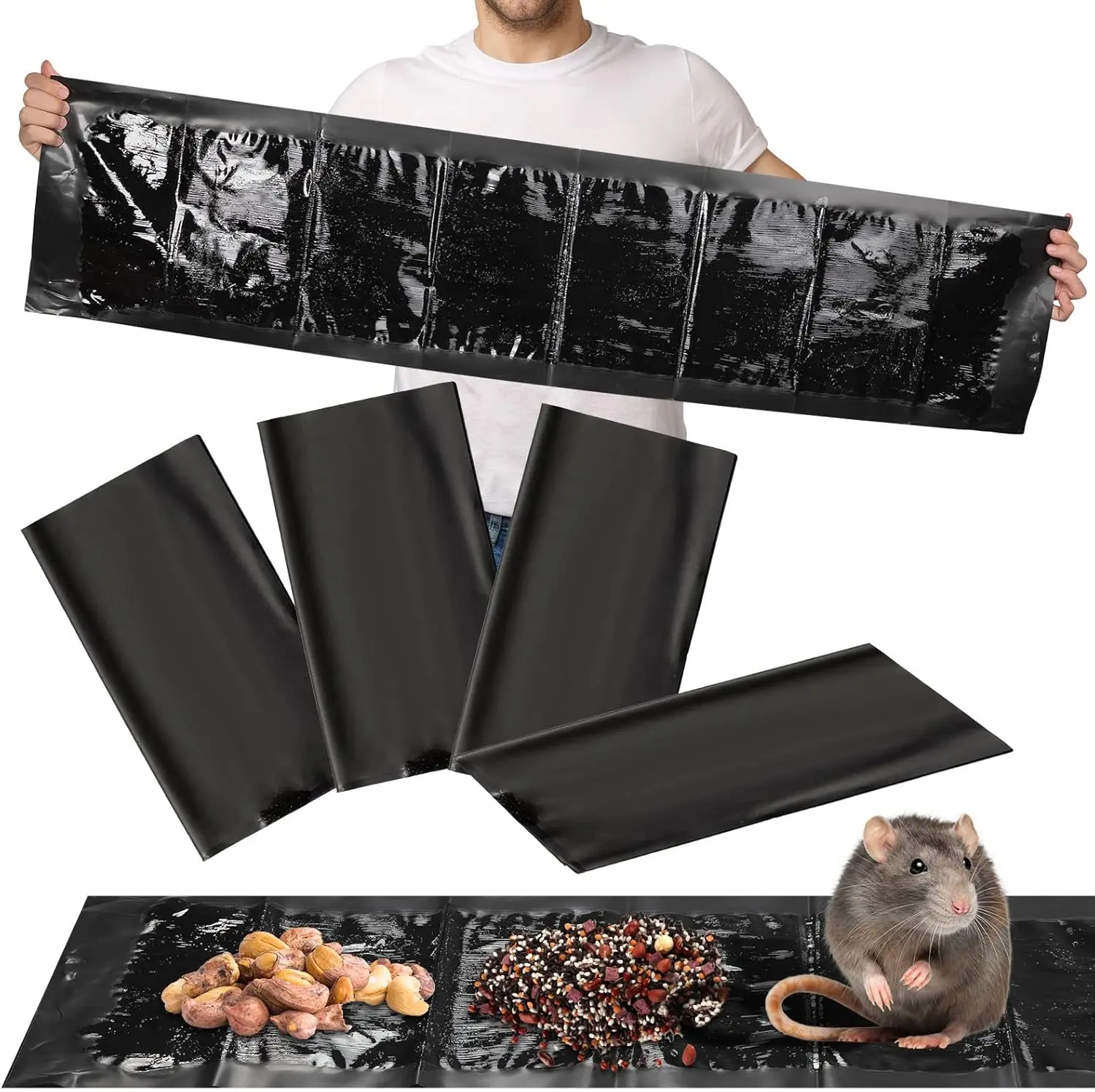 Qualirey 4-20 Pcs 47 Inch Ultra Large Sticky Mouse Glue Traps Sticky Rat Trap that Work for Rats Roaches Rodents Heavy Duty Pre Baited Mats Indoor Outdoor Catch Pest (Black)