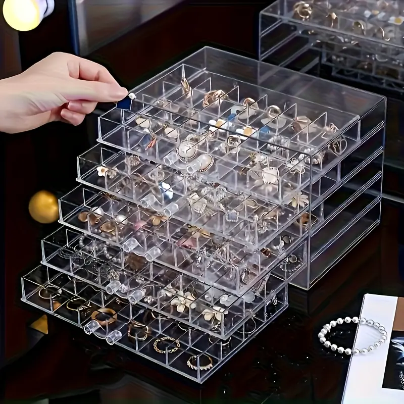 5-Layer 120-Compartment Acrylic Transparent Desktop Jewelry Organizer - Multiple Compartments, Large Capacity - Suitable for Earrings, Necklaces, Bracelets, Rings - An essential for home jewelry storage.