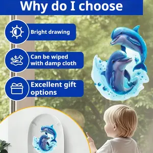 Cute Cartoon Dolphin Wall Stickers, Self-Adhesive Waterproof Decorative Wallpaper, Bathroom Kitchen Kids Room Bedroom Wall Art