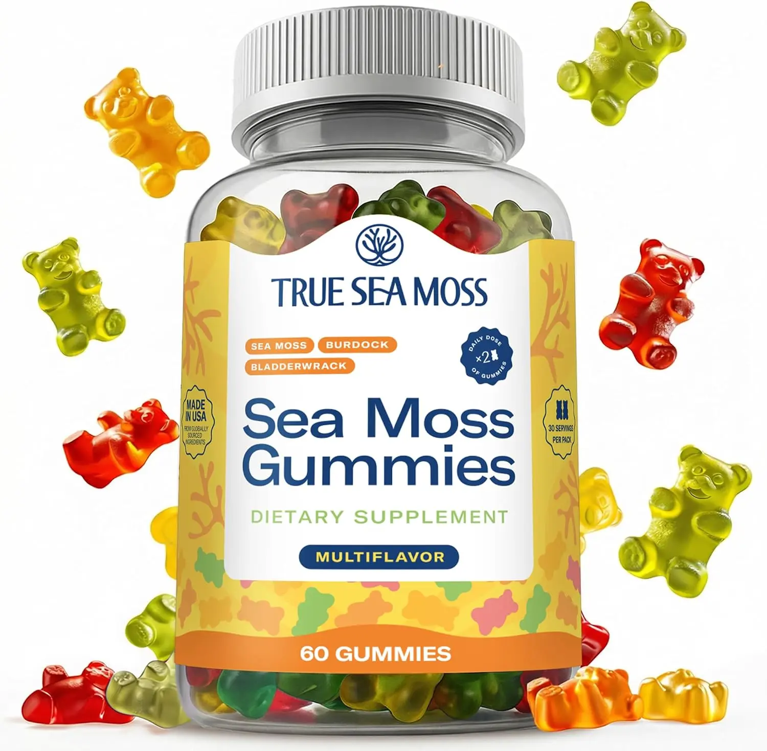 TrueSeaMoss Irish Sea Moss Gummies with Burdock Root & Bladderwrack – Formula for Adults & Kids – 60 Gummies (Packaging May Vary)