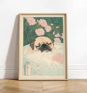 [SALE UP TO 50% + FREE SHIP]  Pug Bathroom Print Kawaii Japandi Ukiyo-e Dog Art