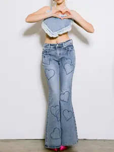 [XPT089] Back to School Heart Flare Jeans
