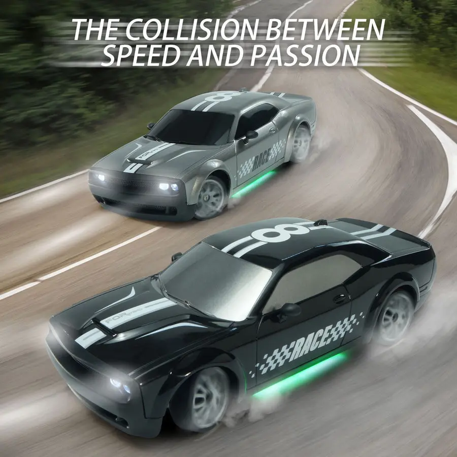 RC Drift Car 2.4G Full Scale Stunt Car 4WD Electric RC Racing Hellcat Challenger Car With Lights,white elephant gifts for adults,  Easter RC Car