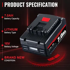 7.0Ah 2Packs BAT609 Replacement Lithium Battery  LongLasting Power for Bosch 18V Cordless Power Tools