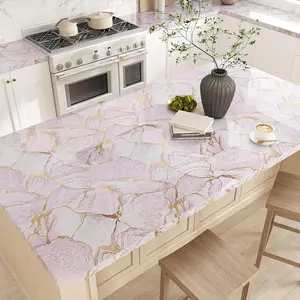 VEELIKE Gold Pink Marble Peel and Stick Countertops Contact Paper Waterproof Glossy Marble Wallpaper for Bathroom 15.7''x118'' Self Adhesive Vinyl Countertop Contact Paper for Kitchen Counter Tabletop