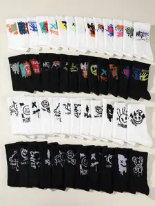 Men's Socks Set of 5/10/20 Pairs, Graffiti Fashion American Street Style, Trendy Mid-Calf Socks, Elastic Long Tube Socks, Casual Daily Socks