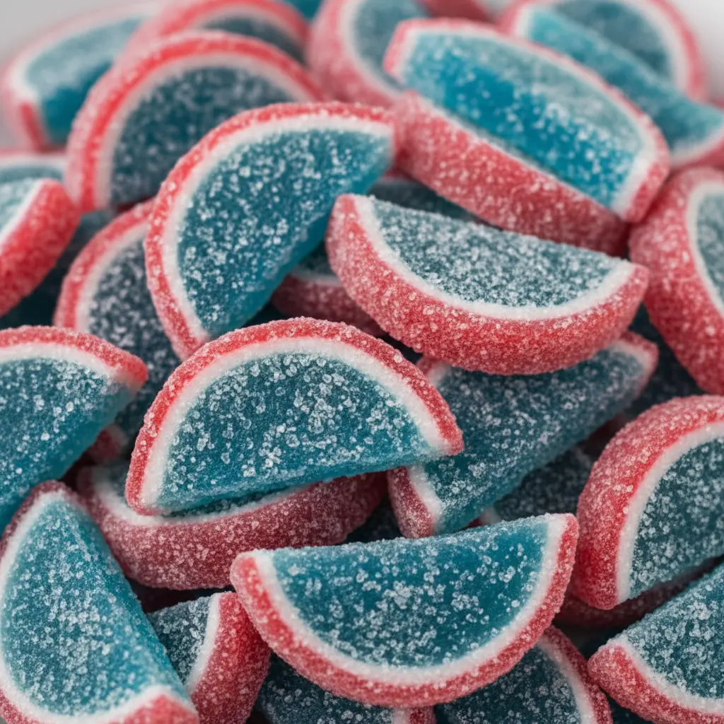 Blue Raspberry Fruit Slices Candy Soft Chewy Sugar Coated Fruity Gummies