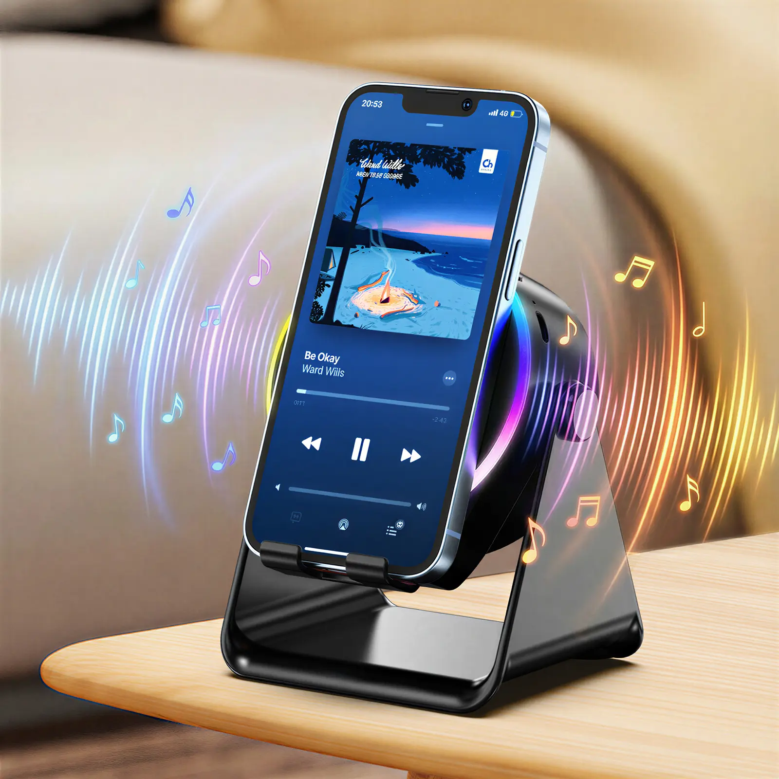 Dohelly 5 IN 1 Wireless Induction Audio Bluetooth Speaker, 360° Rotation Stand with LED, Universal Speaker Stands for Surround Sound&Charger,Portable Desktop Stand Gift for Home, Shower, Outdoors, Travel. Gifts for Men Women