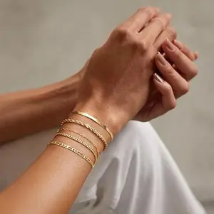 Gold Bracelets for Women, Dainty 14K Gold Plated Stackable Link, Trendy Adjustable Cuban Beaded Gold Chain Bracelet Stack Set