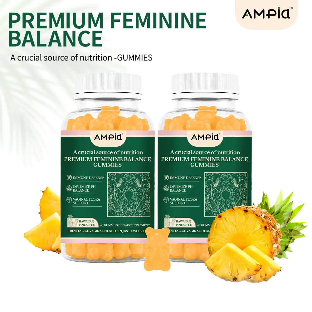AMPIA Premium Feminine Balance Gummies, Hawaiian Pineapple Flavor, Women’s Daily Wellness Dietary Supplement, 40 Gummies per Bottle, 2-Pack