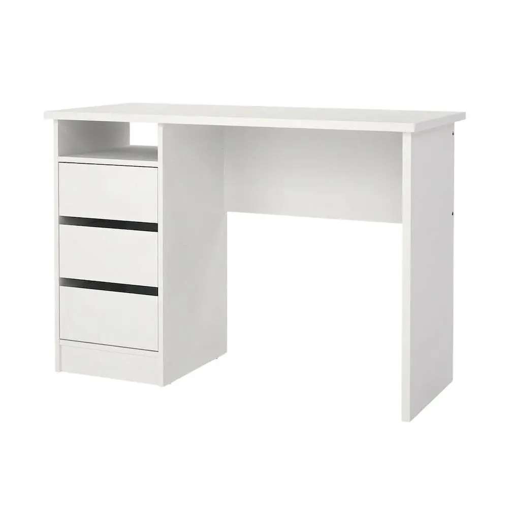 White Rectangular Office Desk - 43x19x30" Engineered Wood with 3 Drawers, Handle-Free Design, Open Shelf, Desk Setup Support, Ample Storage Space, Easy Assembly for Home Office Minimalist Decluttering, Drawers For Bedroom