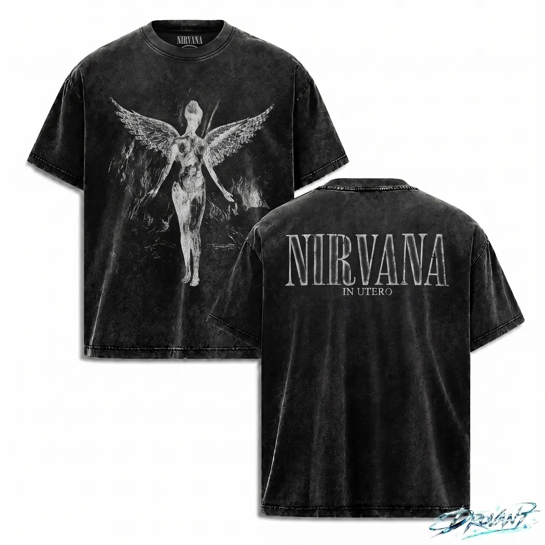 Nirvana In Utero Angel Acid Wash Oversized T Shirt, Unisex grunge streetwear y2k clothing graphic tee, A comfortable summer gift oversize wash vintage metal