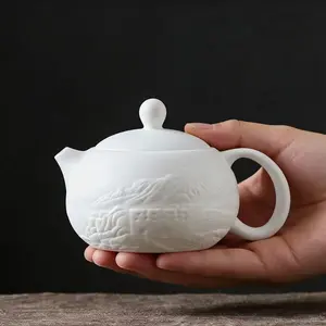 White Translucent Carved Long Wall Tea Pot