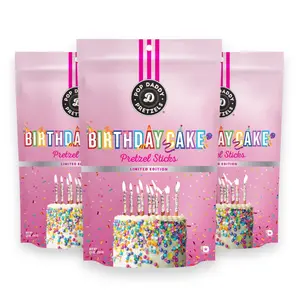 Pop Daddy Flavored Pretzels Sticks | Healthy Gourmet Pretzels Snacks | 7.5oz Individual Bags | 3 Pack | Birthday Cake