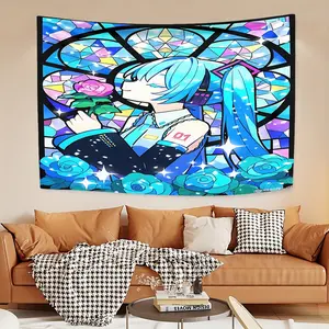 Hatsune Miku inspire peach skin velvet tapestry, Starry sky pattern, suitable for the wall decoration of the study leisure area, is a good choice for San Juan Festival, suitable for sending friends during the festival