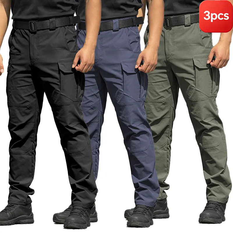 Men’s 3-pack tactical pants, wear-resistant and tear-resistant, made of polyester fiber; highly stretchy and comfortable, with large pockets and a straight-leg design; suitable for all seasons, ideal for outdoor hiking and work.