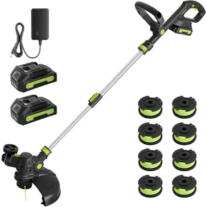Weed Wacker 20V Cordless String Trimmer. Two Powered with Fast Charger. 12'' Grass Cutter with Auto Line Feed.Garden