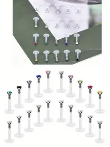 Clear Lip Studs for Women, 7 Color Lip Rings for Men, Cubic Synthetic Zirconia, Available in 6mm-12mm Sizes, Fashionable Lip Piercing Jewelry