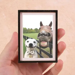 1PC Fun Animal Fridge Magnet, Mini Photo Frame Design, Wooden Framed, Perfect Gift for Animal Lovers, Nice Home Decor Choice
