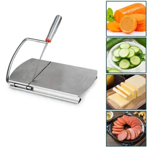 Stainless steel cheese slicer for block cheese with precision scale, suitable for sausages, ham, butter, and vegetables