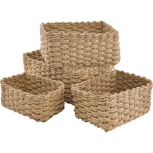 Set of 4 Woven Storage Baskets, Multipurpose Basket, Ideal for Shelves, Cabinets, Drawers, Kitchen Home Organization, Bathroom Bedroom Living Room Decor