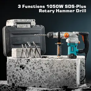 1-1/8" SDS-Plus Rotary Hammer Drill with Safety Clutch,9 Amp 3 Functions Corded Rotomartillo for Concrete - Including 3 Drill Bits,Flat Chisel, Point Chisel,Carrying Case