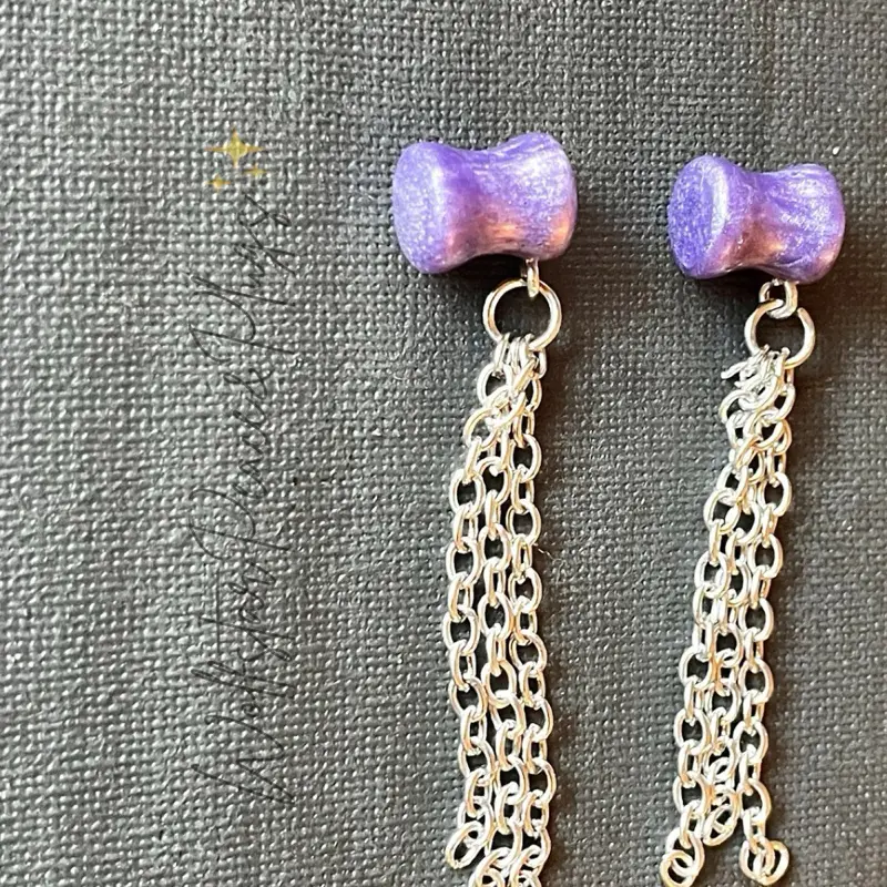 Purple and Silver Chain Dangle Plugs – Resin Gauged Earrings for Stretched Ears