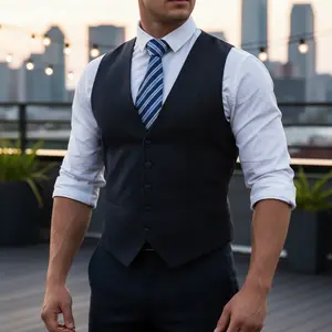 Alizeal Men Pinstripe Business Suit Vest Formal Dress Tuxedo Waistcoat Classic Menswear with Pocket