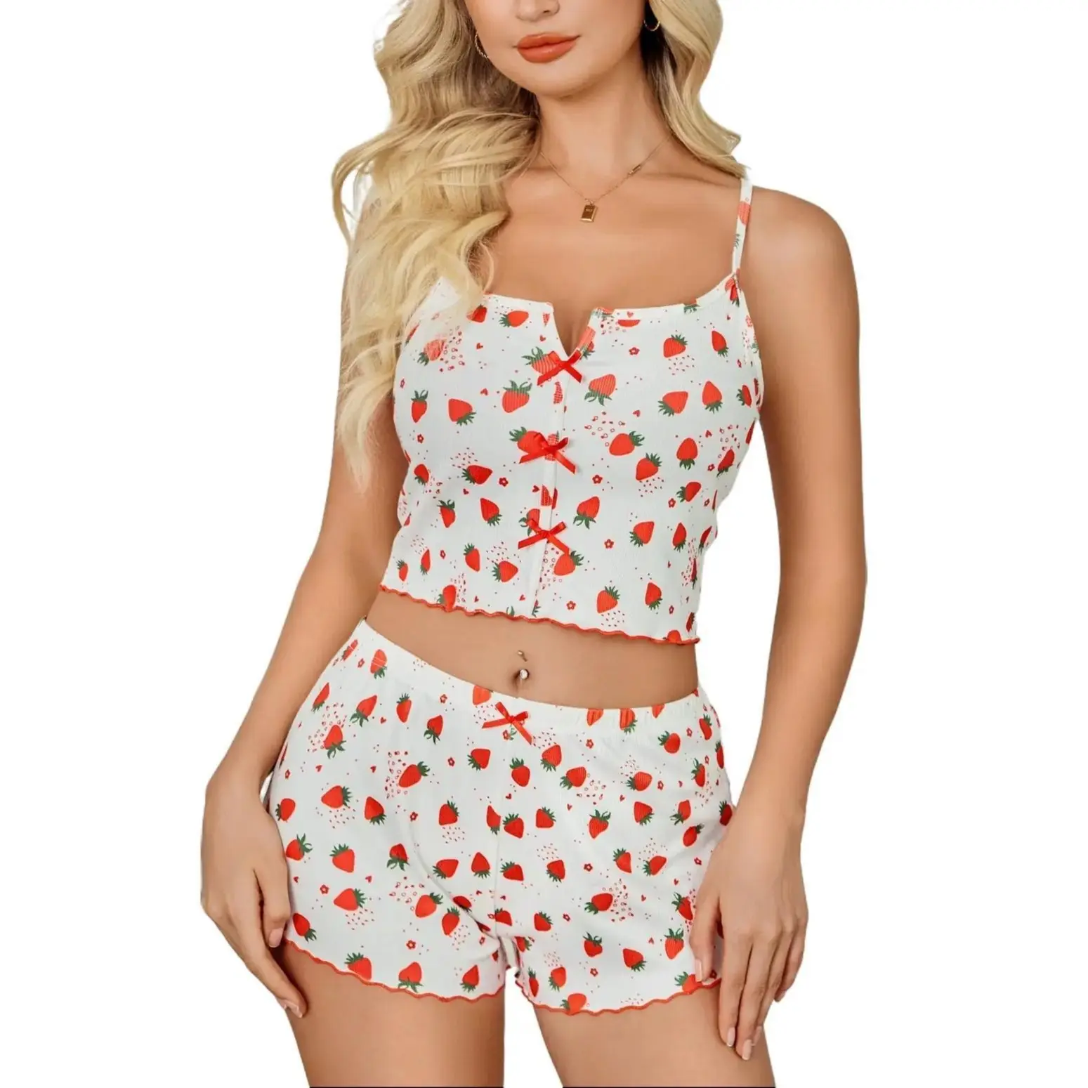 Avidlove Cami Pajama Set for Women 2 Piece PJ Set Ribbed Sleepwear Set Short Nightwear with Bow