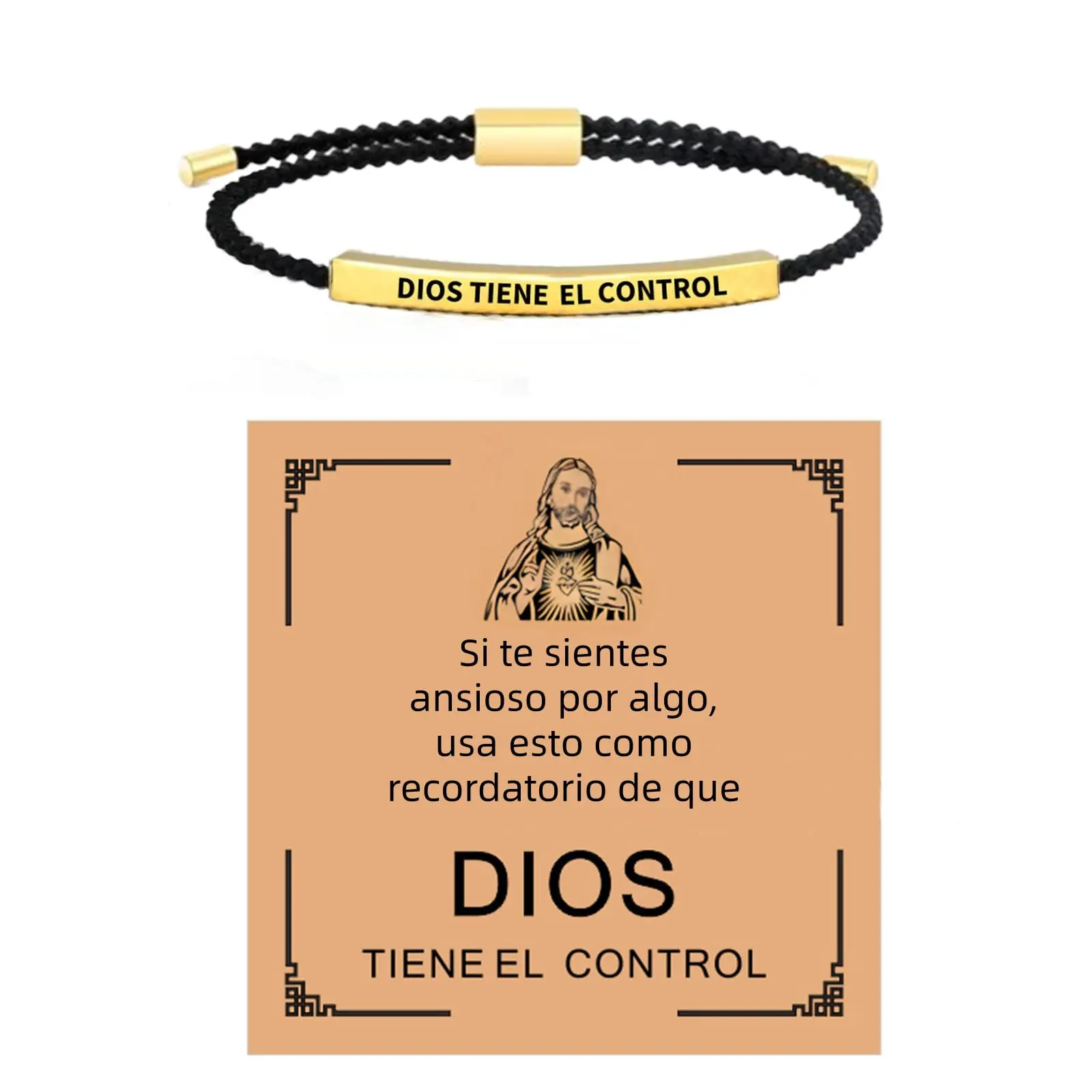 Religious Unisex Adjustable Stainless Steel Chain Bracelet - High-Quality, Gold & Silver Options, LED Kit, Bilingual Affirmation "GOD IS IN CONTROL/DIOS TIENE EL CONTROL", 1 Size Fits All, Arm Candy Casual Daily Wear Birthday Gift Fashion Accessory, One S