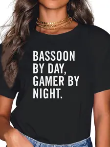 100% Cotton Bassoon By Day Gamer By Night T-Shirt - Black, Unisex, Short Sleeve, Crew Neck, Small, Classic Fit, Polyester 100%