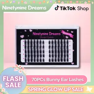 Ninetynine Dreams 70PCs Bunny Ear Lashes | 10–14mm C++ Curl Dramatic Spiky Anime Manhua Style False Eyelashes, Waterproof Long-Lasting Reusable DIY Clusters — Ultra-Thin Band, Bold & Eye-Catching Look