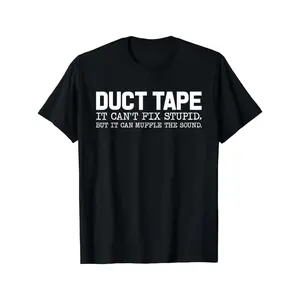 Funny Graphic Tees Funny Shirts for Men Men'S Casual Cotton T-Shirt with "Duct Tape, It Can't Fix Stupid, But It Can Muffle The Sound" Print, Crew Neck Funny Shirts for Men Crew Necks Top Gifts for Dad Husband Boyfriend Holiday Gifts, Made in USA
