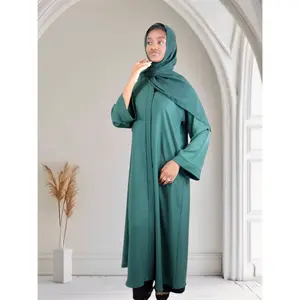 Ayesha's Collection Open Front Button-Down Abaya in Dark Green Premium Nida Fabric with Matching Hijab for Modest Women's Fashion