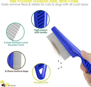 4-Pack Stainless Steel Flea & Lice Comb for Dogs & Cats, Double-Sided Grooming Tool with Rounded Teeth, Pet Tear Stain Remover & Dematting Comb for Small, Medium & Large Pets