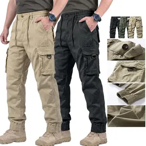 Men’s pure cotton tactical cargo pants, durable and tear-resistant, multi-pocket design, suitable for all seasons, ideal for outdoor hiking gear.
